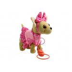 Interaktívny pes chihuahua na vodítku + príslušenstvo - ružové oblečenie